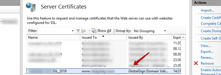 Установка SSL сертификата на Microsoft IIS 8.x (файл *.pfx) - 2092