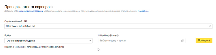 Пример проверки ответа сервера в Яндекс.Вебмастере